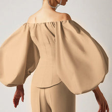 Load image into Gallery viewer, Lantern Sleeve Elegant Khaki Blouse Slim Sexy