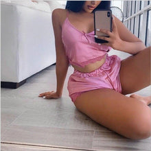 Load image into Gallery viewer, Ladies Pyjamas Satin Sexy 2 Piece Silk Pajama Set Summer Sleeveless