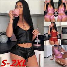 Load image into Gallery viewer, Ladies Pyjamas Satin Sexy 2 Piece Silk Pajama Set Summer Sleeveless