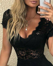 Load image into Gallery viewer, Lady Sheer Lace Floral Sexy Women Playsuit Jumpsuit Hot Summer V Neck - Sophornlilly