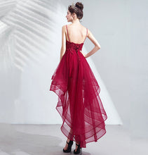 Load image into Gallery viewer, Lace Appliques High Low Evening Party Dresses V Neck Spaghetti