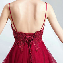Load image into Gallery viewer, Lace Appliques High Low Evening Party Dresses V Neck Spaghetti