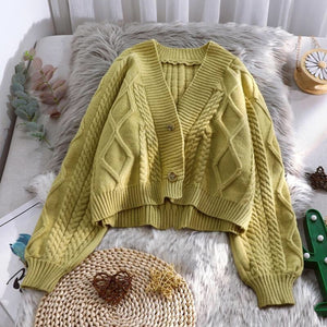 Lantern sleeve cardigan knitted sweater