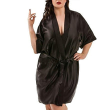 Load image into Gallery viewer, Large Size Sexy Satin Night Robe Bathrobe Silk Cardigan Waist Bandage