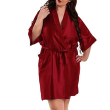 Load image into Gallery viewer, Large Size Sexy Satin Night Robe Bathrobe Silk Cardigan Waist Bandage