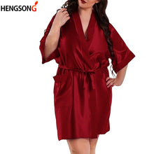 Load image into Gallery viewer, Large Size Sexy Satin Night Robe Bathrobe Silk Cardigan Waist Bandage