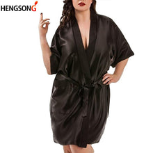 Load image into Gallery viewer, Large Size Sexy Satin Night Robe Bathrobe Silk Cardigan Waist Bandage