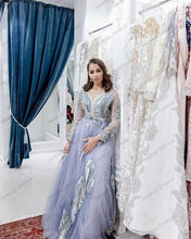 Load image into Gallery viewer, Lavender V Neck Tulle A line Moroocan Kaftan Dubai Evening Dress