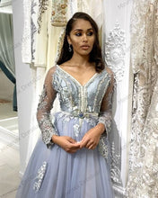 Load image into Gallery viewer, Lavender V Neck Tulle A line Moroocan Kaftan Dubai Evening Dress