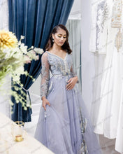 Load image into Gallery viewer, Lavender V Neck Tulle A line Moroocan Kaftan Dubai Evening Dress