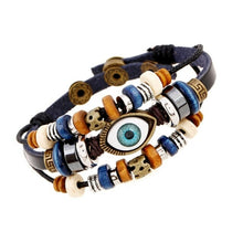 Load image into Gallery viewer, Leather Beads and Eye Bracelet for Lovers Valentines Day Gift