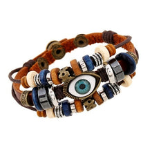 Load image into Gallery viewer, Leather Beads and Eye Bracelet for Lovers Valentines Day Gift