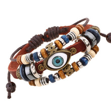 Load image into Gallery viewer, Leather Beads and Eye Bracelet for Lovers Valentines Day Gift