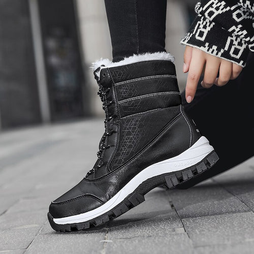 Leather Boots Women Platform Comfort Plush Snow Boots