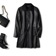 Load image into Gallery viewer, Genuine Leather Coat Women's Spring Autumn Fashion Mid-length Trench