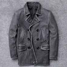 Load image into Gallery viewer, Leather Trench Coats Cowhide Jacket Men
