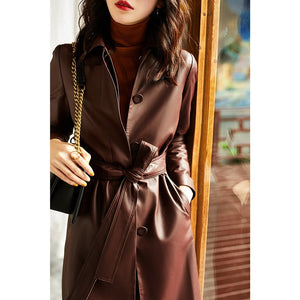 Leather Trench Lace-up Coat Tops Women's Spring Autumn Fashion