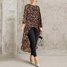 Load image into Gallery viewer, Leopard Blouse Women Tunic Summer Tops Vintage Long Shirts Office