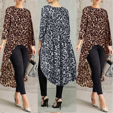Load image into Gallery viewer, Leopard Blouse Women Tunic Summer Tops Vintage Long Shirts Office