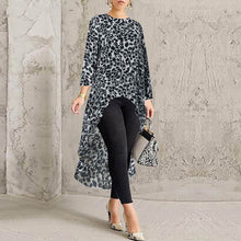 Load image into Gallery viewer, Leopard Blouse Women Tunic Summer Tops Vintage Long Shirts Office
