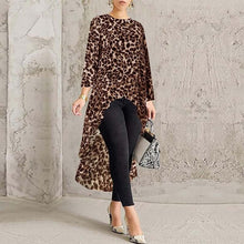 Load image into Gallery viewer, Leopard Blouse Women Tunic Summer Tops Vintage Long Shirts Office