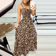 Load image into Gallery viewer, Leopard Print V Neck Sexy Long Dress Women Elastic Waiste Slim