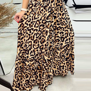 Leopard Print V Neck Sexy Long Dress Women Elastic Waiste Slim