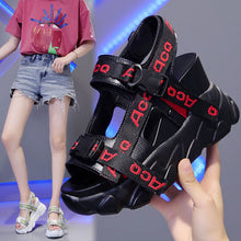Load image into Gallery viewer, Letter Patchwork Buckle Strap Hollow Wedges Thick Bottom Platform