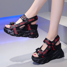 Load image into Gallery viewer, Letter Patchwork Buckle Strap Hollow Wedges Thick Bottom Platform