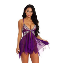 Load image into Gallery viewer, Lingerie for Women Front Closure Babydoll Lace V Neck Mesh Sleepwear