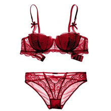 Load image into Gallery viewer, Lingerie set plus size half cup bra red underwear sets new sexy lace