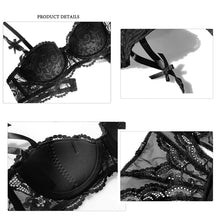 Load image into Gallery viewer, Lingerie set plus size half cup bra red underwear sets new sexy lace