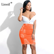Load image into Gallery viewer, Liooil Womens Blue Jean High Waist Pencil Skirt With Hole