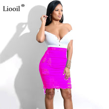 Load image into Gallery viewer, Liooil Womens Blue Jean High Waist Pencil Skirt With Hole