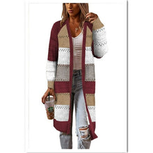 Load image into Gallery viewer, Long Cardigan Knitted Coat Patchwork Color Block Knitwear