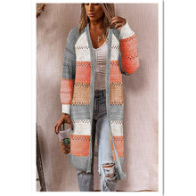 Load image into Gallery viewer, Long Cardigan Knitted Coat Patchwork Color Block Knitwear