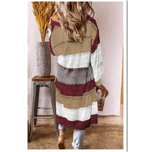 Load image into Gallery viewer, Long Cardigan Knitted Coat Patchwork Color Block Knitwear