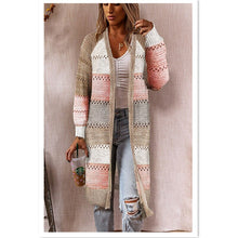 Load image into Gallery viewer, Long Cardigan Knitted Coat Patchwork Color Block Knitwear