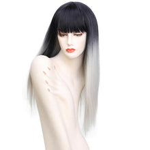 Load image into Gallery viewer, Long Straight Wig with Bangs Pink Hair Sythetic Grey Wigs For Women