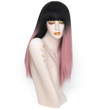 Load image into Gallery viewer, Long Straight Wig with Bangs Pink Hair Sythetic Grey Wigs For Women