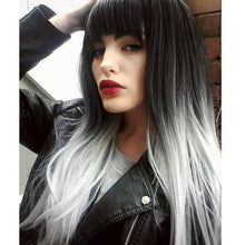 Load image into Gallery viewer, Long Straight Wig with Bangs Pink Hair Sythetic Grey Wigs For Women