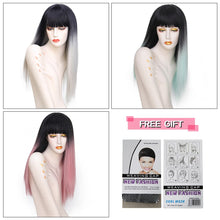 Load image into Gallery viewer, Long Straight Wig with Bangs Pink Hair Sythetic Grey Wigs For Women
