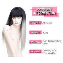 Load image into Gallery viewer, Long Straight Wig with Bangs Pink Hair Sythetic Grey Wigs For Women