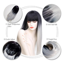 Load image into Gallery viewer, Long Straight Wig with Bangs Pink Hair Sythetic Grey Wigs For Women