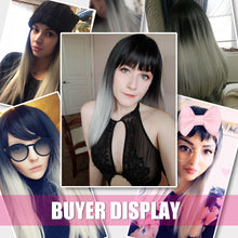 Load image into Gallery viewer, Long Straight Wig with Bangs Pink Hair Sythetic Grey Wigs For Women