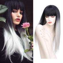 Load image into Gallery viewer, Long Straight Wig with Bangs Pink Hair Sythetic Grey Wigs For Women