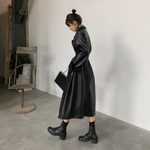 Load image into Gallery viewer, Long oversized leather trench coat for women long sleeve lapel loose