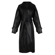 Load image into Gallery viewer, Long oversized leather trench coat for women long sleeve lapel loose