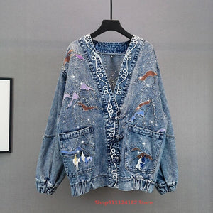 Loose Plus Size Embroidered Denim Jacket Women New Spring And Autumn