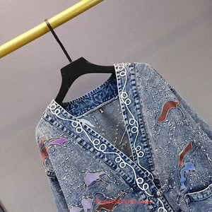 Loose Plus Size Embroidered Denim Jacket Women New Spring And Autumn